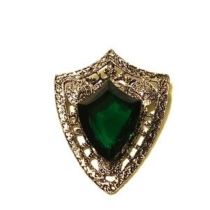 Huge Vintage Brooch\ Pendant  Green Glass